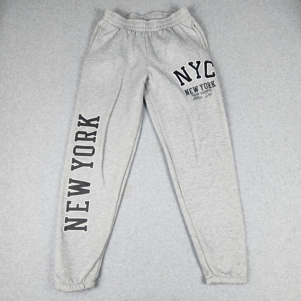 NYC New York Main Campus Joggers Sweatpants Unisex S Gray Graphic Tapered Leg